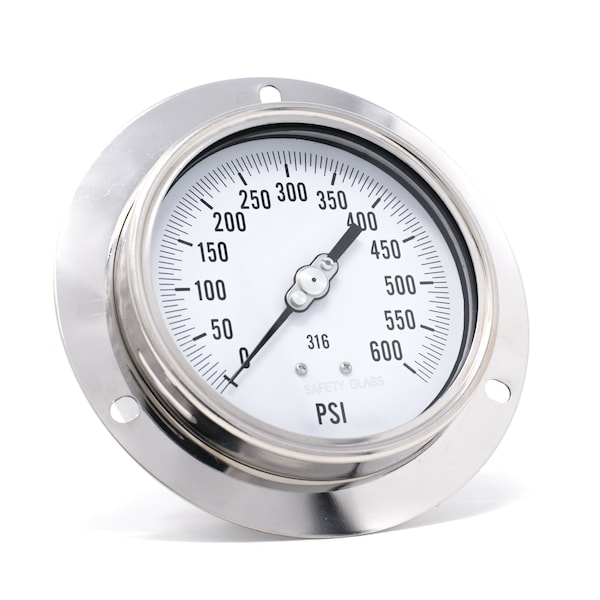 Pro 4in Dial, 0/600 PSI, 1/4in NPT, Back Connection, Front Flange, Panel Mnt Dry/Fillable Pressure Gauge PRO-314D-404K - main